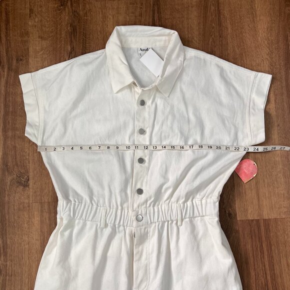 NEW Arula White Cotton Denim Short Sleeve Erica Jumpsuit Sz XL - Picture 14 of 14